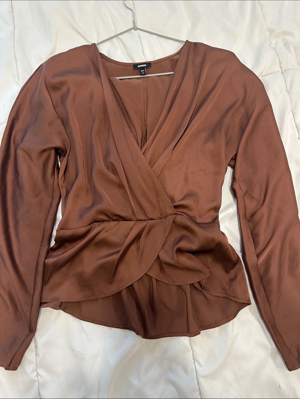 Express Women's Rust-Brown Wrap Blouse